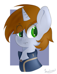 Size: 441x573 | Tagged: safe, artist:itwasscatters, imported from derpibooru, oc, oc only, oc:littlepip, pony, unicorn, fallout equestria, clothes, fanfic, fanfic art, female, horn, jumpsuit, mare, simple background, solo, vault suit