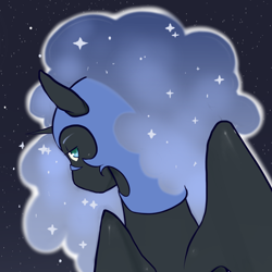 Size: 1000x1000 | Tagged: safe, artist:hot headed clover, artist:tipsie, edit, imported from derpibooru, nightmare moon, alicorn, pony, ethereal mane, female, icon, lidded eyes, looking back, mare, solo, starry mane, stars