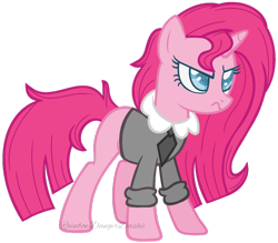 Size: 1024x898 | Tagged: safe, artist:bezziie, imported from derpibooru, pinkie pie, pony, unicorn, alternate hairstyle, alternate universe, clothes, female, mare, pinkamena diane pie, race swap, simple background, solo, transparent background, unicorn pinkie pie