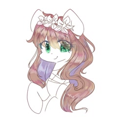 Size: 768x768 | Tagged: safe, artist:windymils, imported from derpibooru, oc, oc only, oc:black wings, pony, bust, female, floral head wreath, flower, mare, portrait, solo, wip