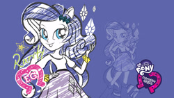 Size: 2560x1440 | Tagged: safe, imported from derpibooru, rarity, equestria girls, female, mlp club, my little pony logo, official, ponied up, solo, wallpaper