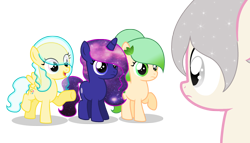 Size: 2512x1436 | Tagged: safe, artist:duyguusss, imported from derpibooru, oc, oc only, oc:galaxy, oc:jelly river, oc:minty wind, earth pony, pegasus, pony, unicorn, base used, female, filly, simple background, transparent background