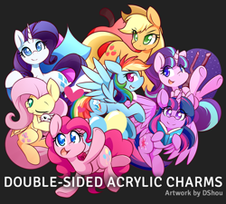 Size: 638x575 | Tagged: safe, artist:dshou, imported from derpibooru, angel bunny, applejack, fluttershy, pinkie pie, rainbow dash, rarity, starlight glimmer, twilight sparkle, alicorn, earth pony, pegasus, pony, unicorn, balloon, book, s5 starlight, simple background, staff, staff of sameness, twilight sparkle (alicorn)