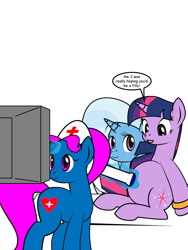 Size: 600x800 | Tagged: safe, artist:dekomaru, imported from derpibooru, trixie, twilight sparkle, oc, pony, unicorn, tumblr:ask twixie, ask, female, lesbian, mare, pregnant, shipping, tumblr, twixie