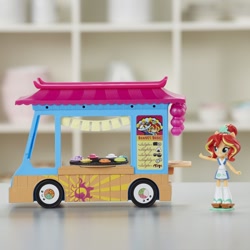 Size: 800x800 | Tagged: safe, imported from derpibooru, sunset shimmer, equestria girls, doll, equestria girls minis, female, food, food truck, irl, japanese, merchandise, photo, sunset sushi, toy, truck