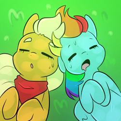 Size: 500x500 | Tagged: safe, artist:little-tweenframes, deleted from derpibooru, imported from derpibooru, applejack, rainbow dash, pony, series:cloudsdale symphony, appledash, cute, dashabetes, eyes closed, female, jackabetes, lesbian, shipping, sleeping