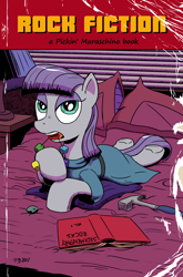 Size: 2756x4169 | Tagged: safe, artist:pony-berserker, imported from derpibooru, maud pie, earth pony, pony, female, looking at you, parody, prone, pulp fiction, rock candy, rock hammer, solo