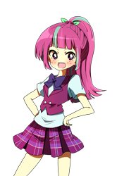 Size: 1037x1558 | Tagged: safe, artist:lotte, imported from derpibooru, sour sweet, equestria girls, anime style, clothes, crystal prep academy uniform, cute, female, looking at you, moe, pixiv, ponytail, school uniform, simple background, skirt, solo, sourbetes, transparent background