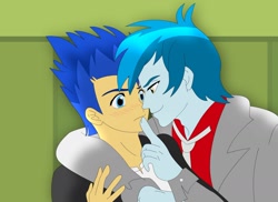 Size: 1600x1163 | Tagged: safe, artist:supermaxx92, imported from derpibooru, flash sentry, thunderbass, equestria girls, couple, gay, male, shipping, thunderflash