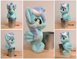 Size: 2075x1597 | Tagged: safe, artist:burgunzik, imported from derpibooru, lyra heartstrings, sea pony, seahorse, bucket, irl, photo, plushie, seapony lyra, solo, species swap