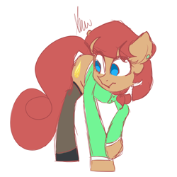 Size: 2048x2048 | Tagged: safe, artist:vanillashineart, imported from derpibooru, oc, oc only, oc:scarlet topaz, pony, ascot, clothes, ear piercing, earring, jewelry, piercing, solo, stockings, sweater, thigh highs