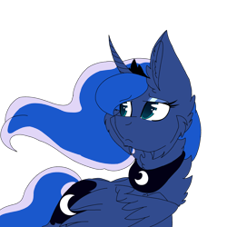 Size: 2560x2560 | Tagged: safe, artist:brokensilence, imported from derpibooru, princess luna, alicorn, pony, cheek fluff, chest fluff, ear fluff, ethereal mane, female, jewelry, regalia, simple background, solo, transparent background