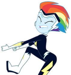 Size: 2925x3097 | Tagged: safe, artist:sketchmcreations, imported from derpibooru, rainbow dash, zapp, equestria girls, movie magic, spoiler:eqg specials, clothes, costume, eyes closed, female, out of context, power ponies, simple background, solo, struggling, transparent background, vector