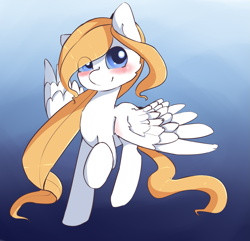 Size: 1641x1585 | Tagged: safe, artist:fluffleduckle, imported from derpibooru, oc, oc only, oc:luftkrieg, pegasus, pony, alternate hairstyle, aryan, aryan pony, blonde, blushing, cute, female, filly, gradient background, luftkriebetes, nazipone, solo, spread wings, standing, wings