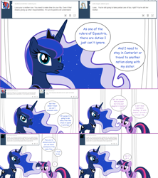 Size: 1284x1446 | Tagged: safe, artist:hakunohamikage, imported from derpibooru, princess luna, twilight sparkle, alicorn, pony, ask-princesssparkle, ask, tumblr, twilight sparkle (alicorn)