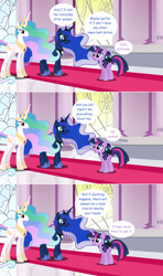 Size: 1280x2168 | Tagged: safe, artist:hakunohamikage, imported from derpibooru, princess celestia, princess luna, twilight sparkle, oc, oc:nyx, alicorn, pony, ask-princesssparkle, ask, nyx riding twilight, ponies riding ponies, riding, tumblr, twilight sparkle (alicorn)