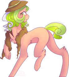 Size: 1551x1744 | Tagged: safe, artist:emily-826, imported from derpibooru, oc, oc only, oc:lime berry, earth pony, pony, chest fluff, female, hat, mare, simple background, solo, transparent background