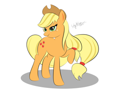 Size: 5000x3840 | Tagged: safe, artist:lilystilson, imported from derpibooru, applejack, earth pony, pony, female, hat, mare, ponytail, raised hoof, smiling, soft shading, solo, standing