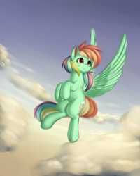 Size: 1024x1280 | Tagged: safe, artist:ombiedazzle, imported from derpibooru, rainbow dash, pony, beautiful, cloud, female, flying, sky, solo