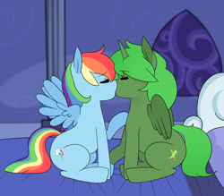 Size: 3200x2800 | Tagged: safe, artist:somescrub, imported from derpibooru, rainbow dash, oc, oc:green thunder, pony, canon x oc, eyes closed, female, kissing, male, never doubt blaa6 involvement, spread wings, straight, wings