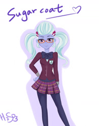 Size: 1000x1283 | Tagged: safe, artist:h2so366, imported from derpibooru, sugarcoat, equestria girls, clothes, crystal prep academy uniform, female, glasses, looking at you, school uniform, skirt, solo