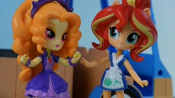 Size: 1280x720 | Tagged: safe, imported from derpibooru, adagio dazzle, sunset shimmer, equestria girls, rainbow rocks, doll, equestria girls minis, eqventures of the minis, female, food truck, japanese, lesbian, merchandise, shipping, sunsagio, sunset sushi, toy, truck