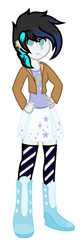 Size: 430x1316 | Tagged: safe, artist:calibykitty, artist:midnightamber, imported from derpibooru, oc, oc only, oc:moonshine twinkle, equestria girls, boots, clothes, cute, ear piercing, earring, equestria girls-ified, female, jewelry, piercing, shoes, simple background, skirt, socks, solo, striped socks, thigh highs, white background, zettai ryouiki