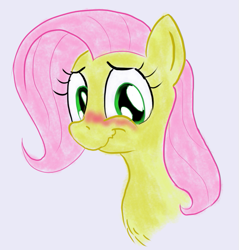 Size: 579x605 | Tagged: safe, artist:friendshipishorses, imported from derpibooru, fluttershy, pony, blushing, bust, female, looking away, looking down, portrait, smiling, solo, wavy mouth