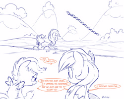 Size: 5000x4000 | Tagged: safe, artist:dilarus, deleted from derpibooru, imported from derpibooru, rainbow dash, scootaloo, pony, comic:the only one, comic, monochrome, partial color