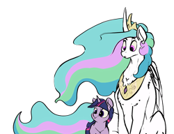 Size: 1557x1195 | Tagged: safe, artist:greyscaleart, imported from derpibooru, princess celestia, twilight sparkle, alicorn, pony, unicorn, chest fluff, female, filly, filly twilight sparkle, simple background, transparent background, younger