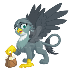 Size: 900x900 | Tagged: safe, artist:amarynceus, imported from derpibooru, gabby, griffon, female, mailbag, simple background, solo, transparent background, watermark