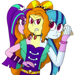 Size: 1700x1700 | Tagged: safe, artist:b-cacto, imported from derpibooru, adagio dazzle, aria blaze, sonata dusk, equestria girls, angry, chewing, conjoined, eating, food, fusion, multiple heads, taco, three heads, wat, we have become one