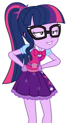 Size: 1441x2681 | Tagged: safe, artist:sketchmcreations, imported from derpibooru, sci-twi, twilight sparkle, equestria girls, movie magic, spoiler:eqg specials, clothes, female, geode of telekinesis, glasses, hand on hip, lidded eyes, magical geodes, simple background, skirt, smug, solo, transparent background, vector