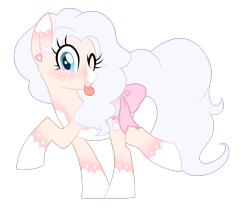 Size: 1648x1448 | Tagged: safe, artist:azure-art-wave, imported from derpibooru, oc, oc only, oc:cream fluff, earth pony, pony, bow, female, mare, one eye closed, simple background, solo, tail bow, tongue out, transparent background, wink