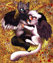 Size: 1024x1228 | Tagged: safe, artist:kirionek, deleted from derpibooru, imported from derpibooru, oc, oc only, griffon, duo, flower