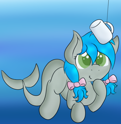 Size: 960x983 | Tagged: safe, artist:laptopbrony, imported from derpibooru, oc, oc only, oc:darcy sinclair, original species, shark pony, coffee mug, cute, mug, solo