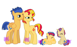 Size: 2274x1401 | Tagged: safe, artist:paintcute, imported from derpibooru, flash sentry, sunset shimmer, oc, pony, unicorn, female, flashimmer, male, offspring, parent:flash sentry, parent:sunset shimmer, parents:flashimmer, shipping, straight