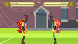 Size: 640x360 | Tagged: safe, artist:toonalexsora007, imported from derpibooru, sunset shimmer, equestria girls, axe kick, canterlot high, kick, mugen, soccer field