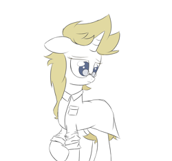 Size: 1378x1284 | Tagged: safe, artist:anonymous, imported from derpibooru, oc, oc only, oc:franziska, pony, unicorn, aryan, aryan pony, blonde, clothes, female, floppy ears, glasses, lab coat, looking away, nazi, nazipone, shy, touching arm