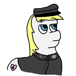 Size: 768x768 | Tagged: safe, artist:anonymous, imported from derpibooru, oc, oc only, oc:aryanne, pony, /mlpol/, 1000 hours in ms paint, celtic cross, clothes, drawthread, hat, iron cross, looking up, ms paint, national socialism, nazipone, schutzstaffel, smug, swastika, uniform