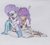 Size: 1212x1098 | Tagged: safe, artist:marta4708, imported from derpibooru, rarity, saffron masala, human, duo, female, humanized, lesbian, raffron, shipping, sitting, sleeping, spoon, traditional art