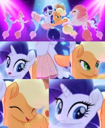 Size: 842x1020 | Tagged: safe, edit, edited screencap, imported from derpibooru, screencap, applejack, rarity, sea poppy, seapony (g4), my little pony: the movie, background sea pony, cropped, dancing, fan, one small thing, seaponified, seapony applejack, seapony rarity, seashell, species swap, youtube link