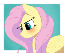 Size: 1024x853 | Tagged: safe, artist:vale-bandicoot96, imported from derpibooru, fluttershy, pegasus, pony, blushing, bust, female, folded wings, looking down, mare, portrait, sad, solo