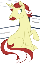 Size: 394x629 | Tagged: safe, imported from derpibooru, flam, pony, ask flam, male, missing accessory, missing cutie mark, solo, tumblr, worried