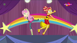 Size: 1280x720 | Tagged: safe, imported from derpibooru, screencap, fluttershy, sunset shimmer, dance magic, equestria girls, spoiler:eqg specials, female, flamenco dress, sunset shimmer flamenco dress, teletoon