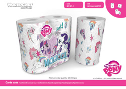 Size: 1123x794 | Tagged: safe, imported from derpibooru, pinkie pie, rainbow dash, rarity, twilight sparkle, alicorn, pony, merchandise, my little pony logo, paper towels, twilight sparkle (alicorn)