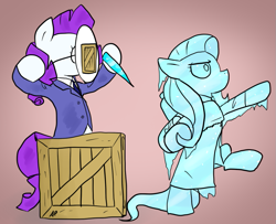 Size: 837x680 | Tagged: safe, artist:alexpie, imported from derpibooru, fluttershy, rarity, pony, crossover, death, disguise, fluttermedic, frozen, i was frozen today, mask, medic, parody, rarispy, spy, spy-cicle, team fortress 2