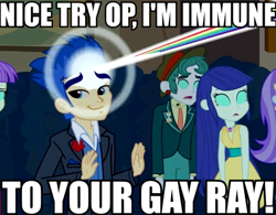 Size: 669x522 | Tagged: safe, edit, edited screencap, imported from derpibooru, screencap, flash sentry, equestria girls, equestria girls (movie), beam, canterlot high, fall formal, flashface, image macro, male, meme, night, rainbow, solo focus