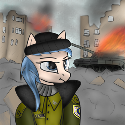 Size: 5000x5000 | Tagged: safe, artist:lakunae, imported from derpibooru, oc, oc only, semi-anthro, 1995, absurd resolution, chechnya, formidable, military, russian, t-80, tank (vehicle), war