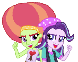 Size: 997x802 | Tagged: safe, artist:ktd1993, imported from derpibooru, starlight glimmer, tree hugger, equestria girls, afro, beanie, crack shipping, equestria girls-ified, female, hat, lesbian, shipping, starhugger